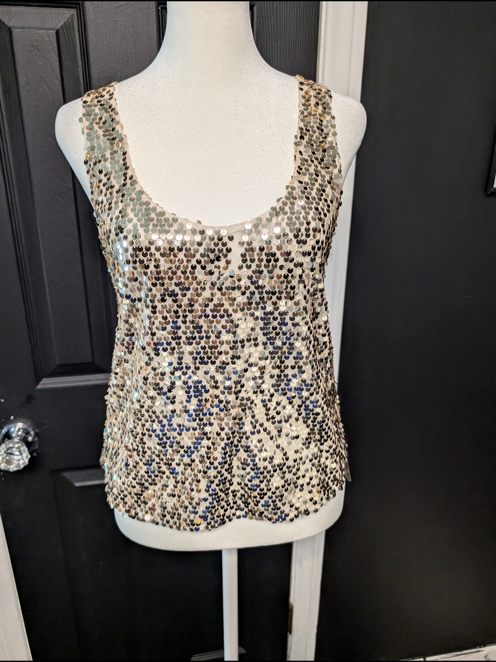 Abercrombie & Fitch Gold Sequin Scoop Tank